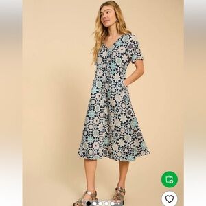 Anthropologie White Stuff Blue 100% Linen Midi Dress - Sz 6